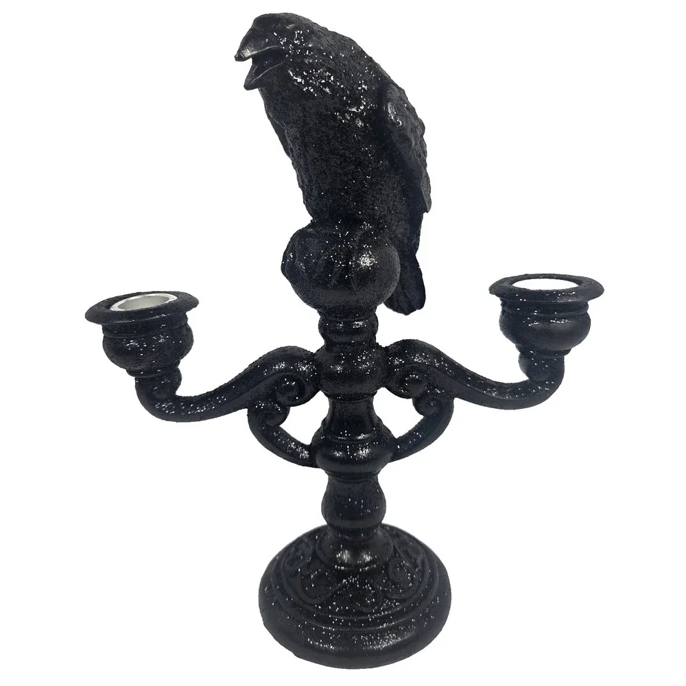 Well Dressed Home Raven Candelabra Black Glitter Halloween Gothic Decor New